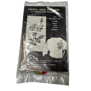 Crewel Rose Appliqué Floral Embroidery Kit Needlecraft Home Vintage Decorative